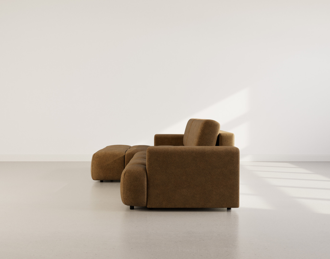 Canapé d'angle gauche 4 places convertible avec coffre en velours texturé Leonie