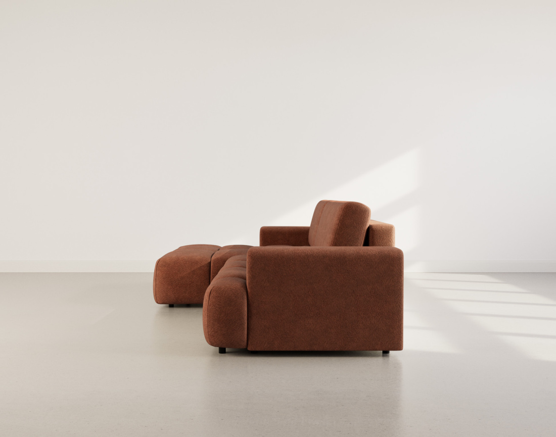 Canapé d'angle gauche 4 places convertible avec coffre en velours texturé Leonie