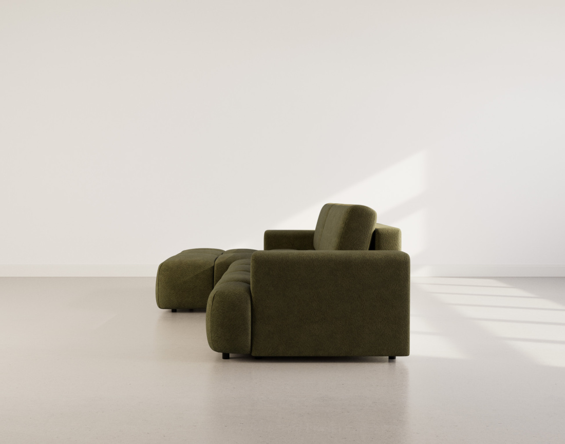 Canapé d'angle gauche 4 places convertible avec coffre en velours texturé Leonie