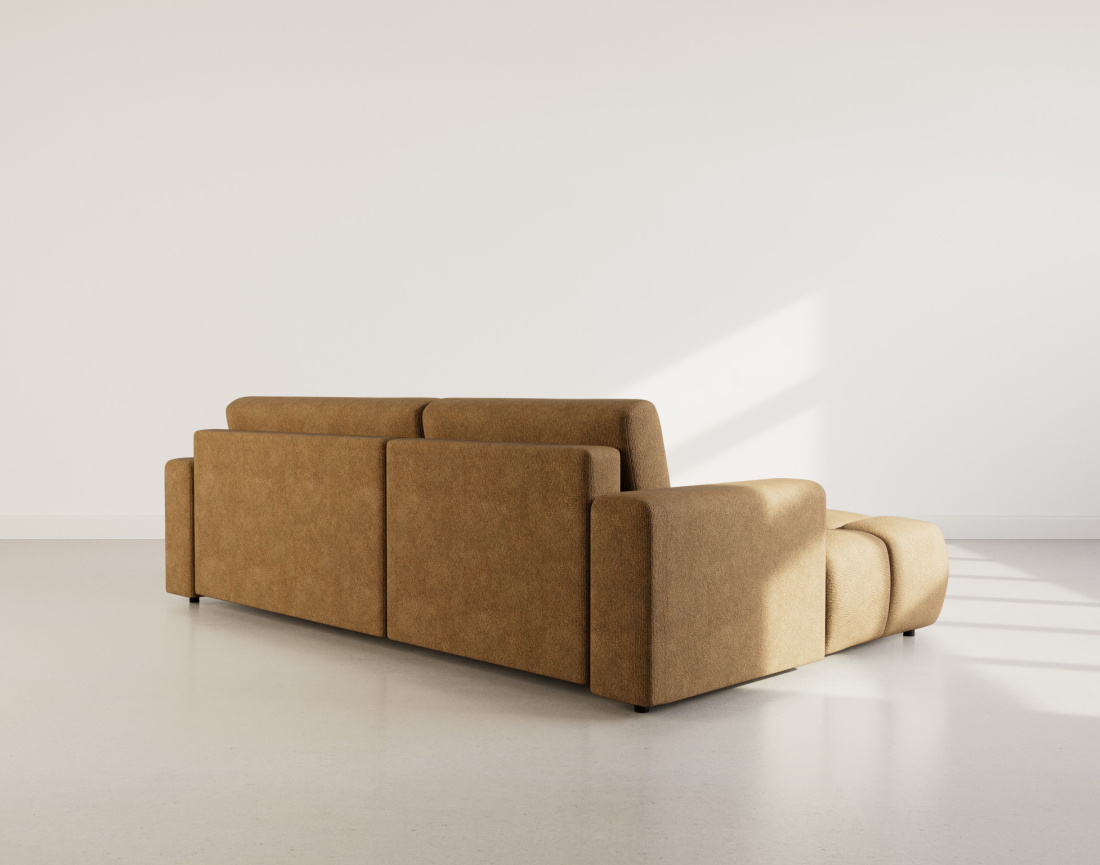 Canapé d'angle gauche 4 places convertible avec coffre en velours texturé Leonie