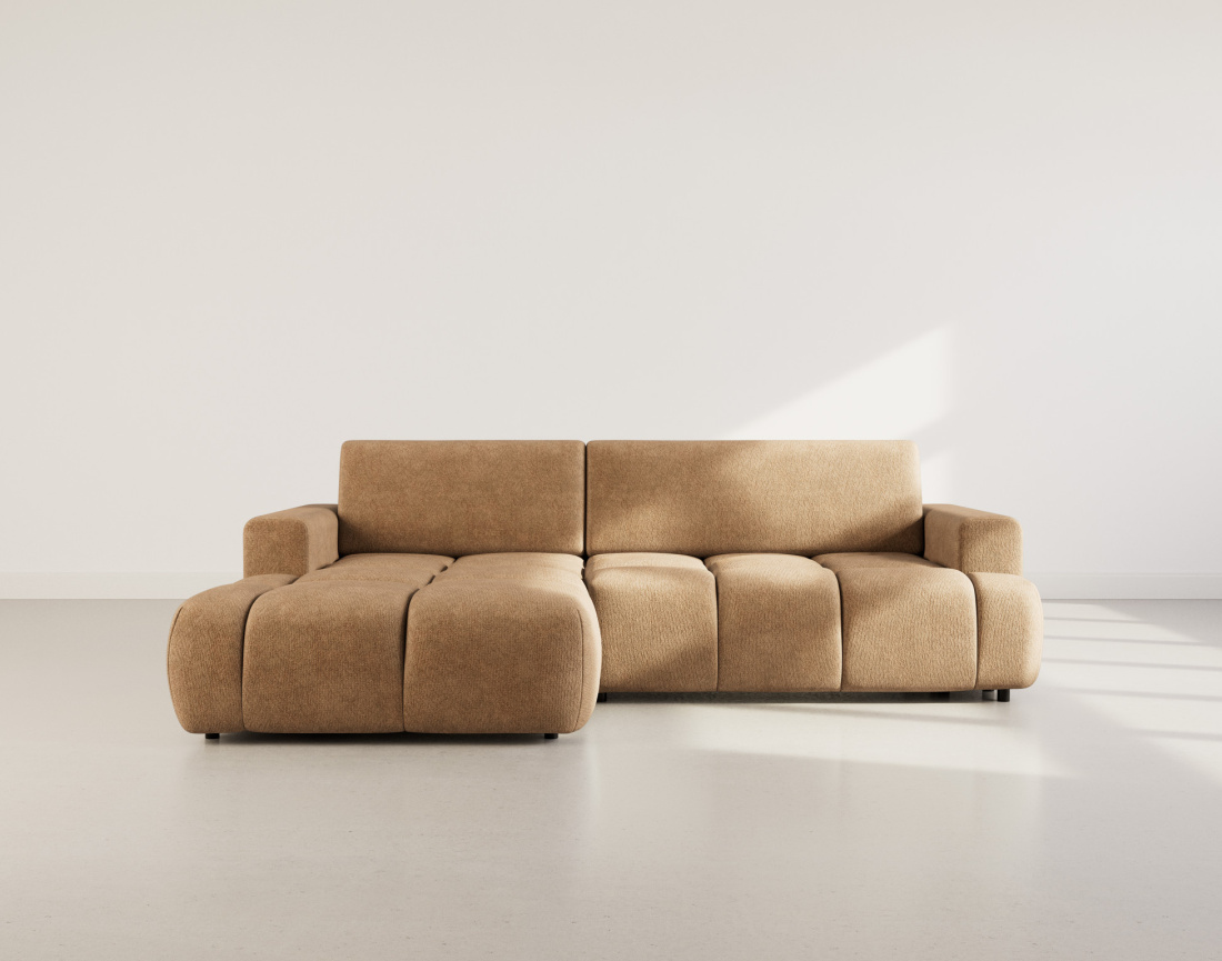 Canapé d'angle gauche 4 places convertible avec coffre en velours texturé Leonie