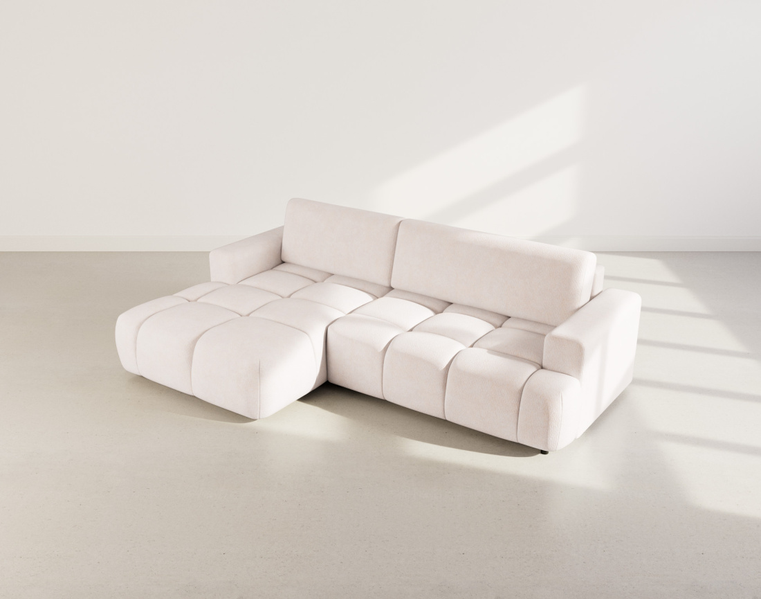 Canapé d'angle gauche 4 places convertible avec coffre en velours texturé Leonie