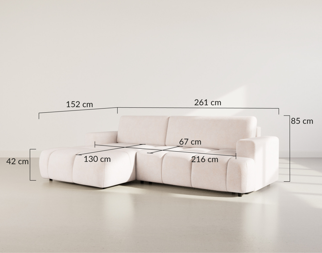 Canapé d'angle gauche 4 places convertible avec coffre en velours texturé Leonie