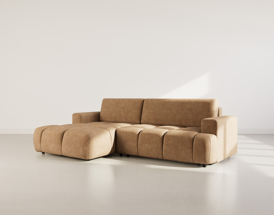 Canapé d'angle gauche 4 places convertible avec coffre en velours texturé Leonie