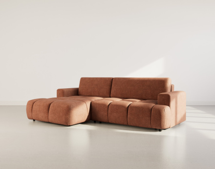 Canapé d'angle gauche 4 places convertible avec coffre en velours texturé Leonie