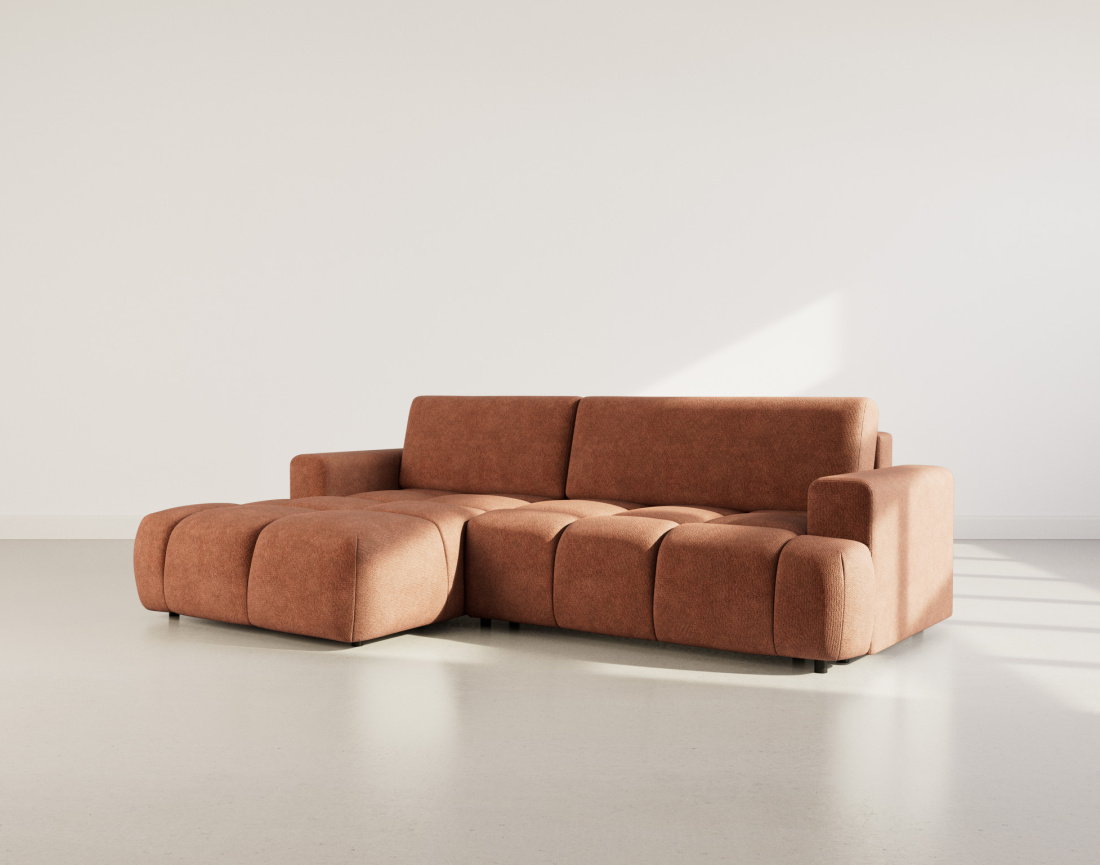 Canapé d'angle gauche 4 places convertible avec coffre en velours texturé Leonie