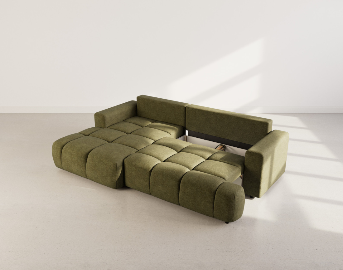 Canapé d'angle gauche 4 places convertible avec coffre en velours texturé Leonie