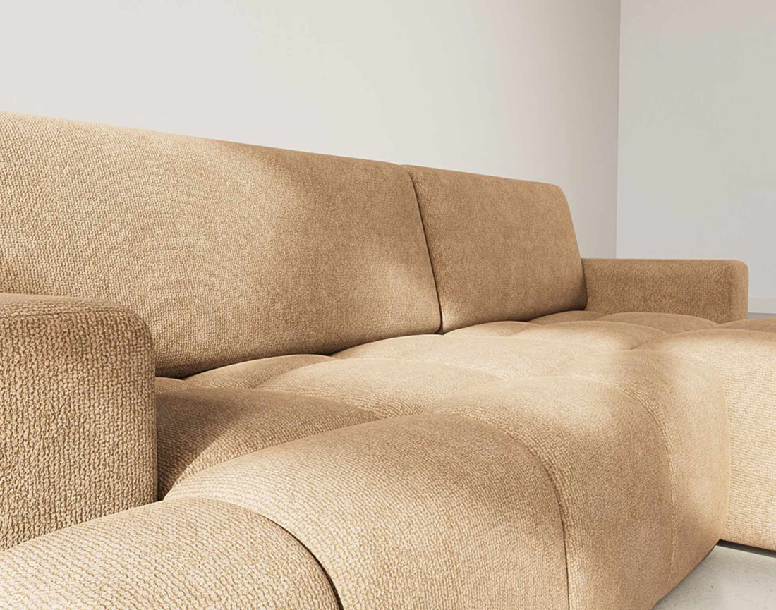 Canapé d'angle droit 4 places convertible avec coffre en velours texturé Leonie