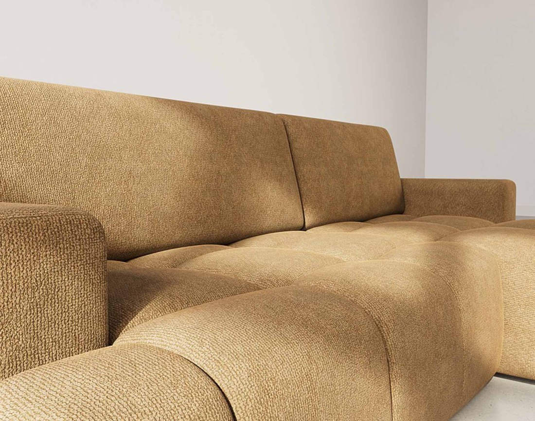 Canapé d'angle droit 4 places convertible avec coffre en velours texturé Leonie