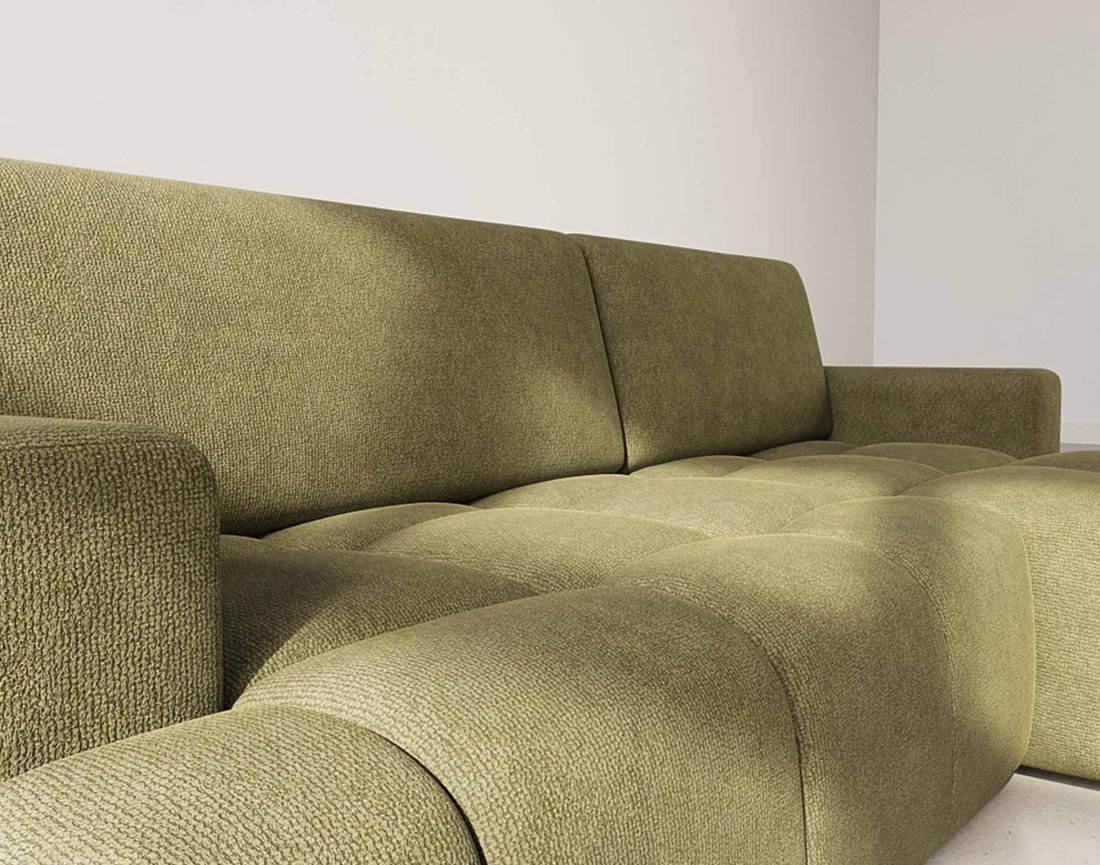 Canapé d'angle droit 4 places convertible avec coffre en velours texturé Leonie