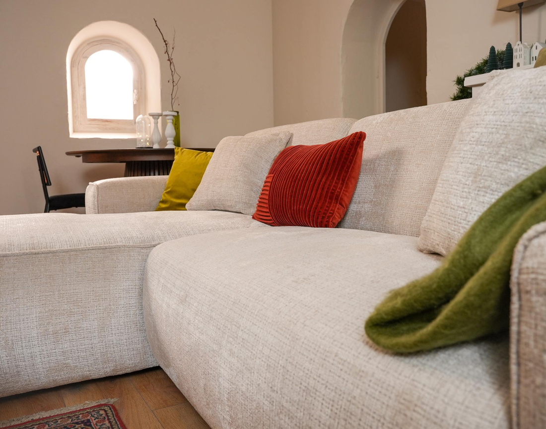 Canapé d'angle gauche 4 places en velours texturé Lison