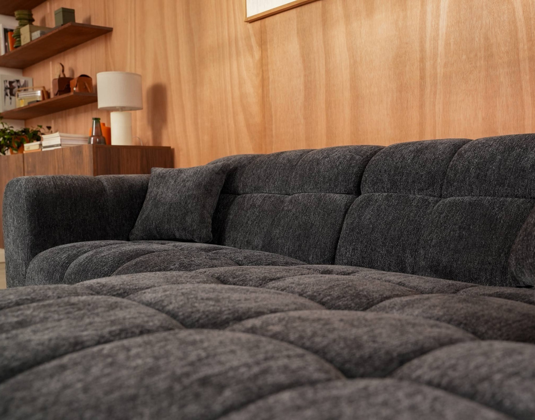 Canapé d'angle droit 4 places en tissu texturé Mini Ray