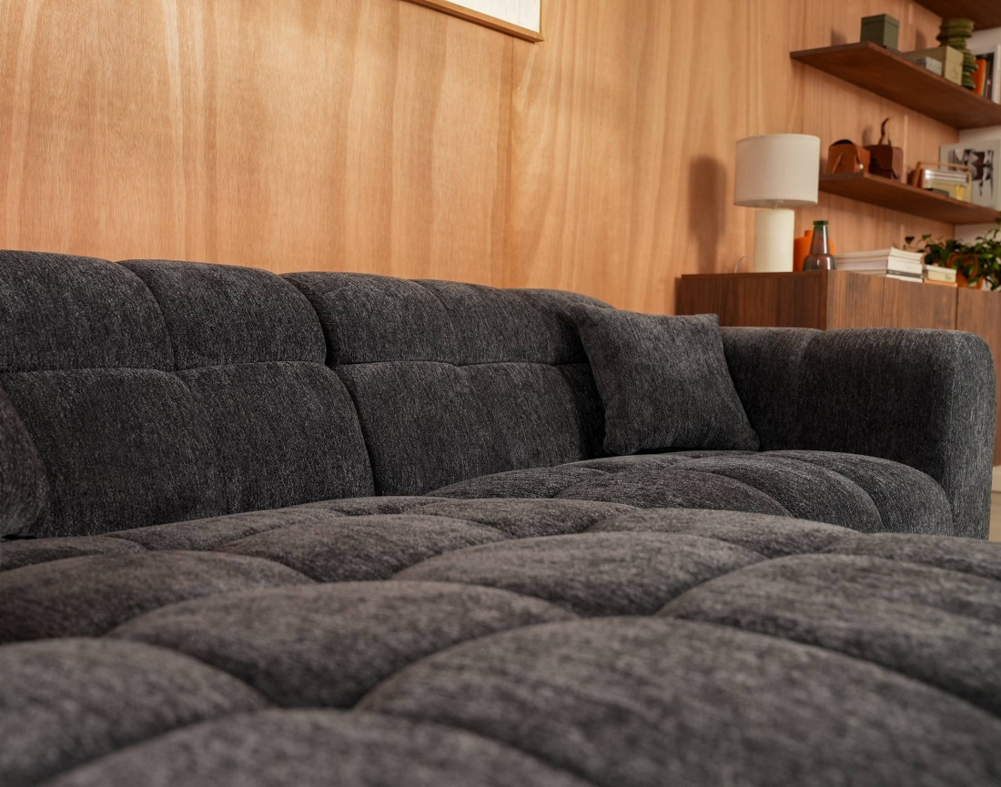 Canapé d'angle gauche 4 places en tissu texturé Mini Ray