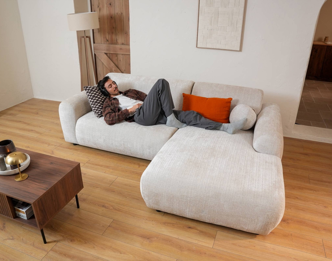 Canapé d'angle droit 4 places en velours texturé Louise