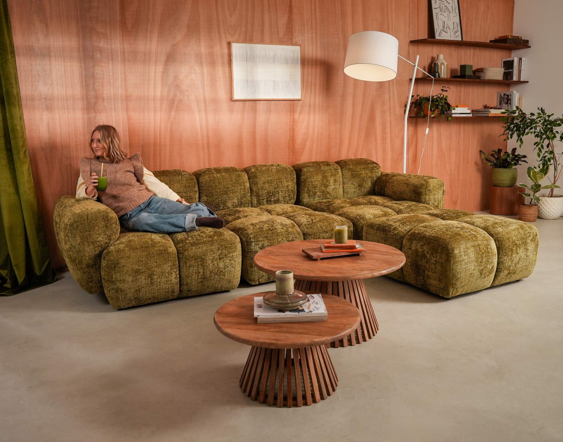 Module d'assise droit en velours texturé Grace