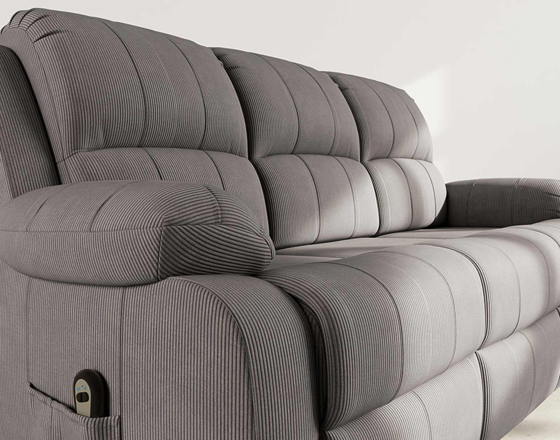 Canapé 3 places relax électrique en velours côtelé Armand