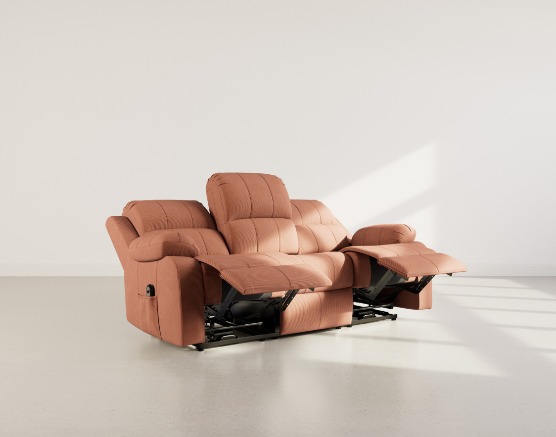 Canapé 3 places relax électrique en velours côtelé Armand