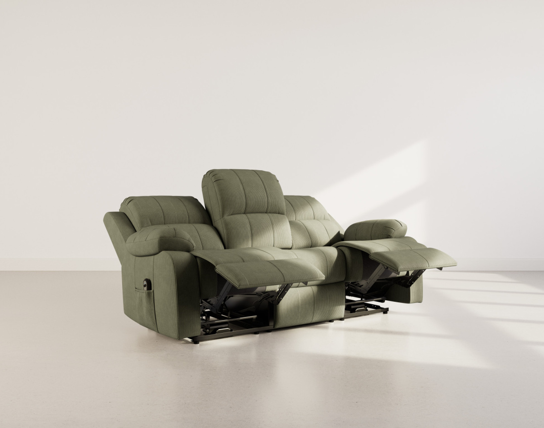 Canapé 3 places relax électrique en velours côtelé Armand