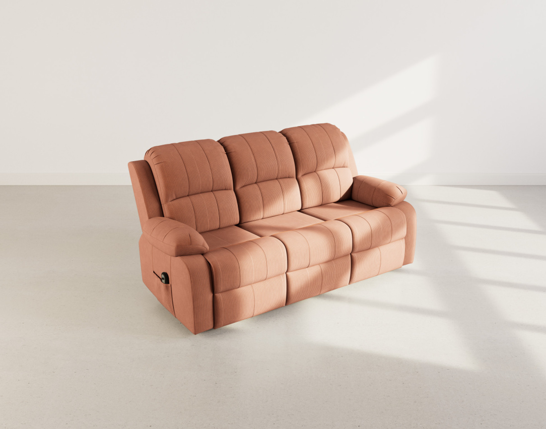 Canapé 3 places relax électrique en velours côtelé Armand