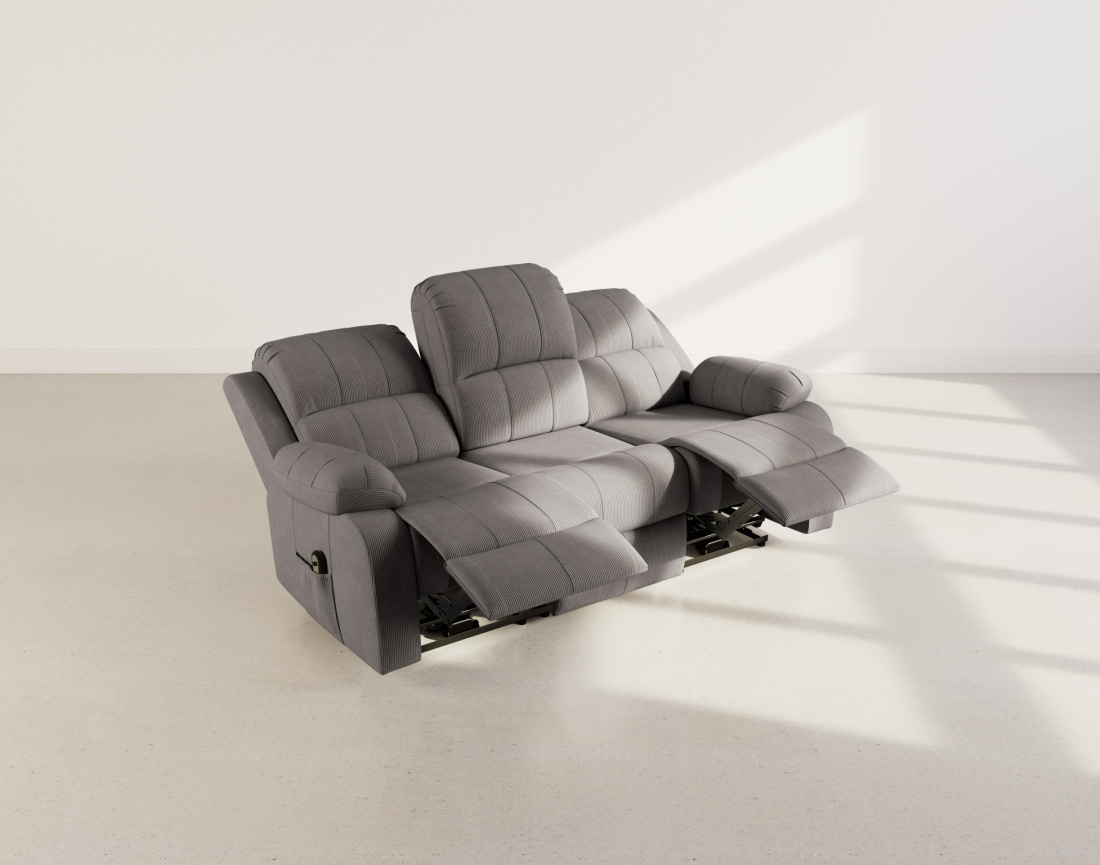 Canapé 3 places relax électrique en velours côtelé Armand