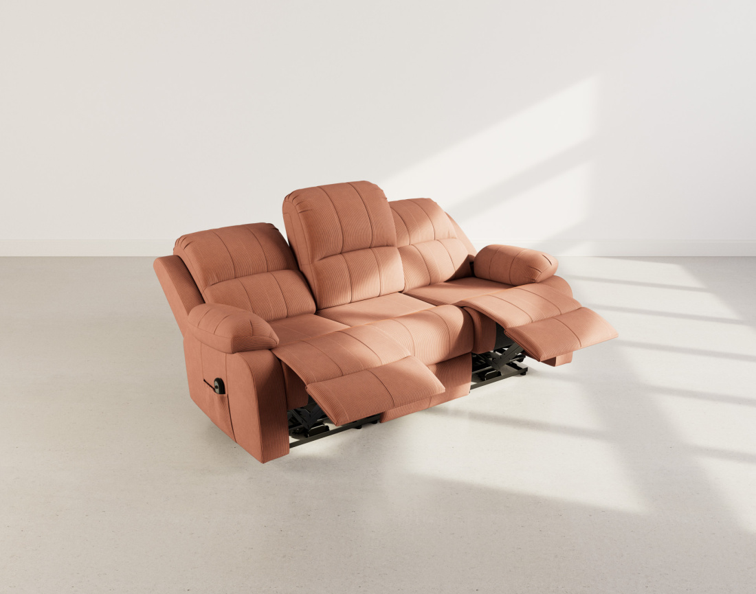 Canapé 3 places relax électrique en velours côtelé Armand