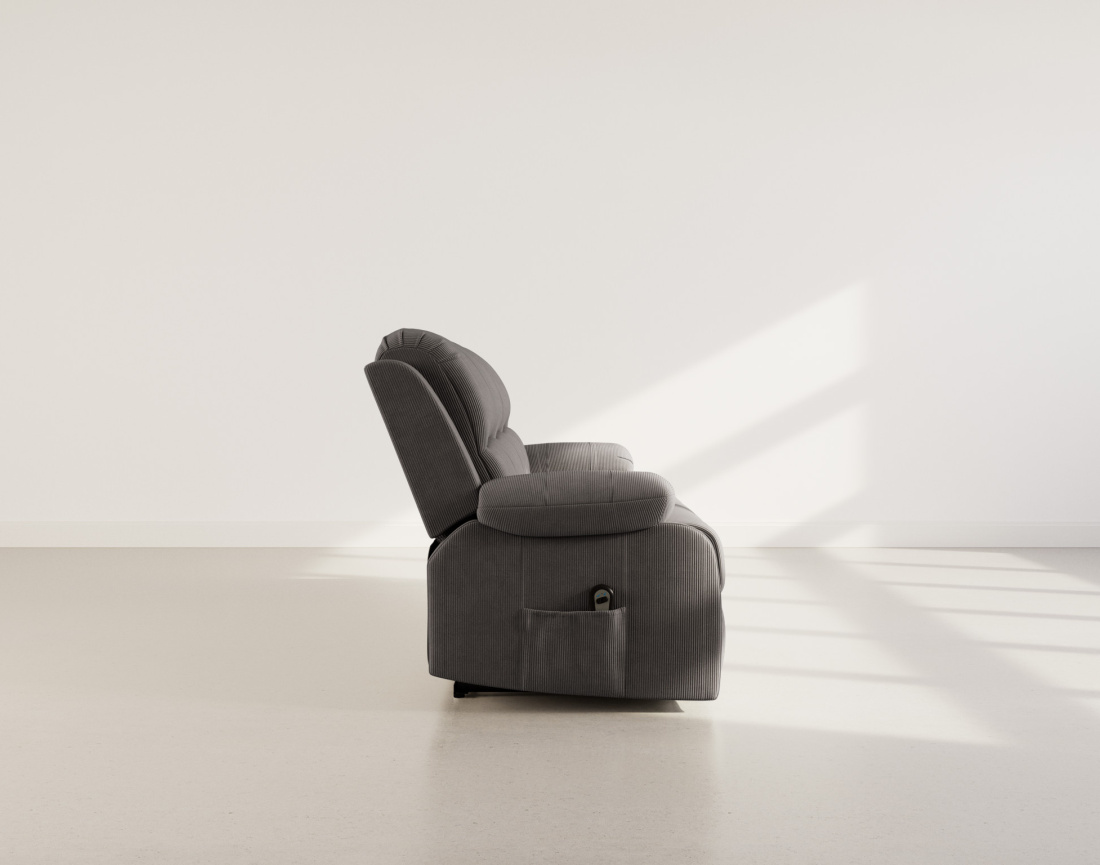 Canapé 3 places relax électrique en velours côtelé Armand