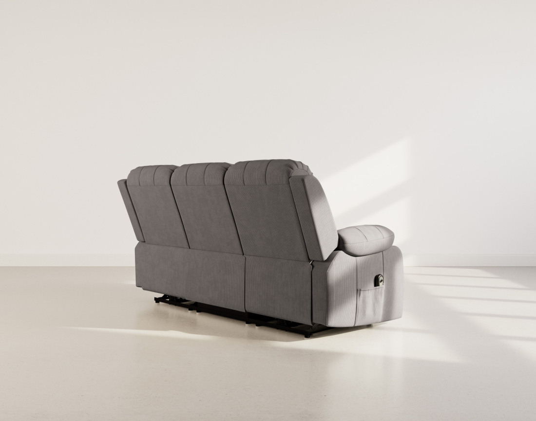 Canapé 3 places relax électrique en velours côtelé Armand