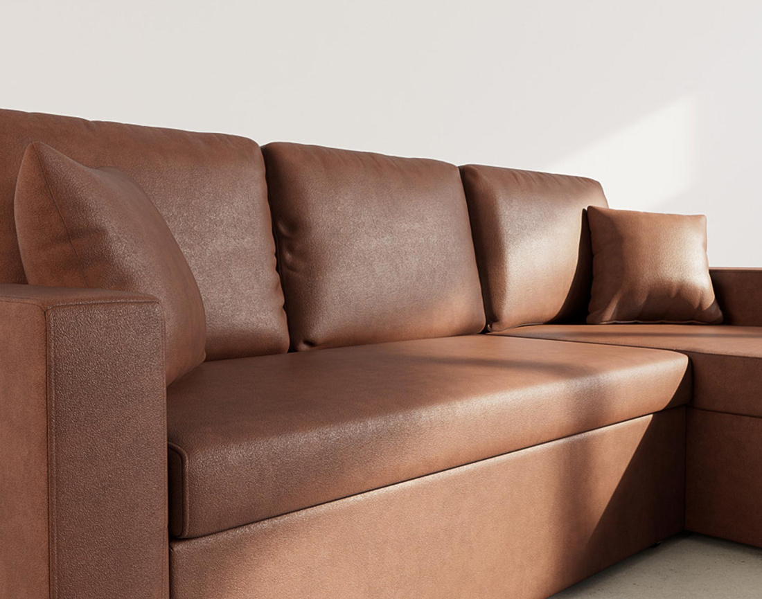 Canapé d'angle réversible 4 places convertible avec coffre en simili Cyrus