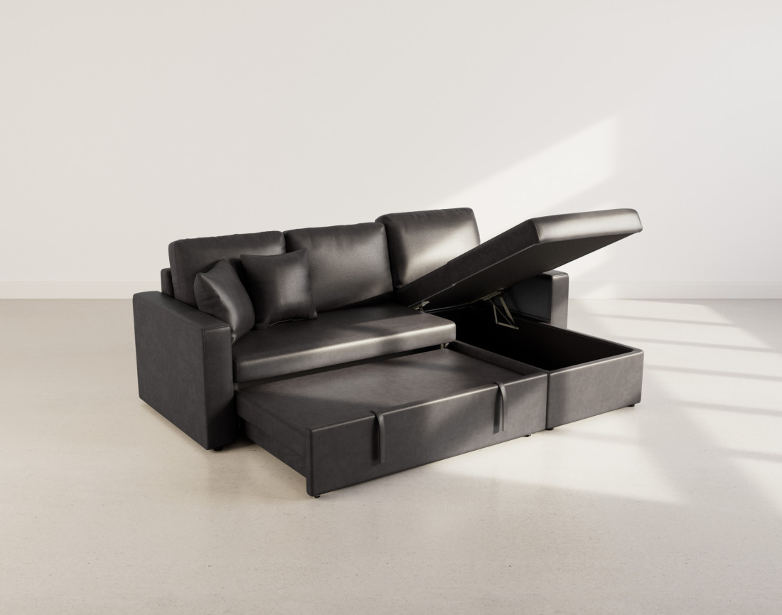 Canapé d'angle réversible 4 places convertible avec coffre en simili Cyrus