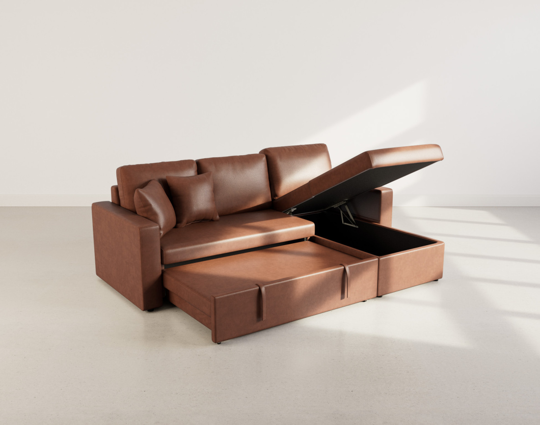 Canapé d'angle réversible 4 places convertible avec coffre en simili Cyrus