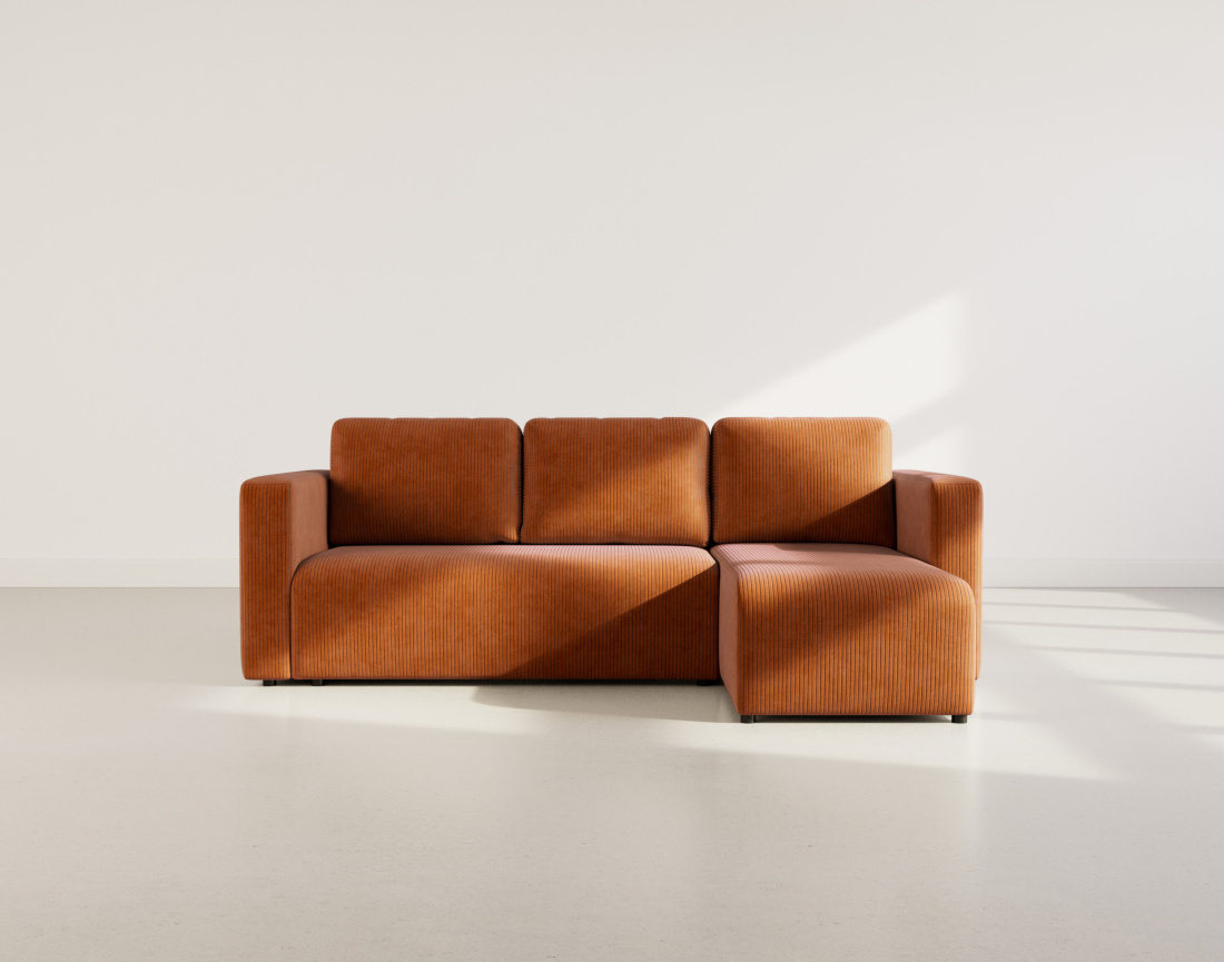 Canapé d'angle réversible 4 places convertible avec coffre en velours côtelé Canopy