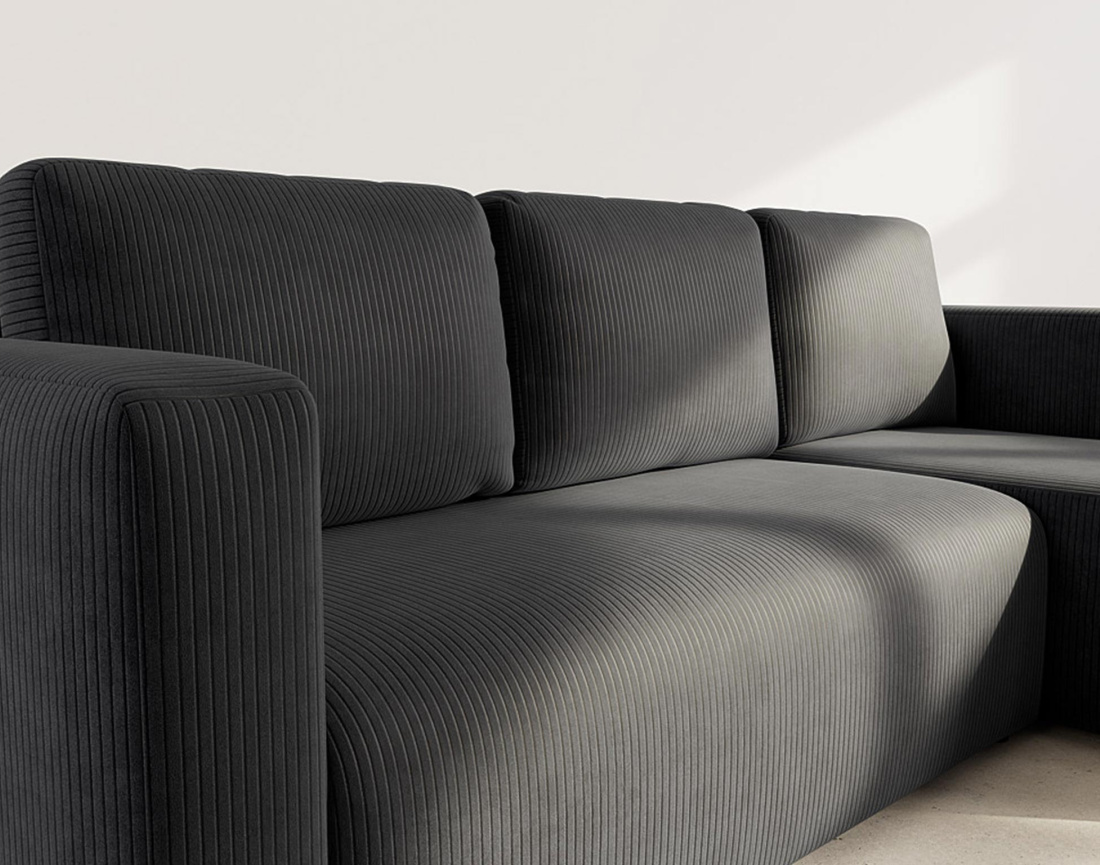 Canapé d'angle réversible 4 places convertible avec coffre en velours côtelé Canopy