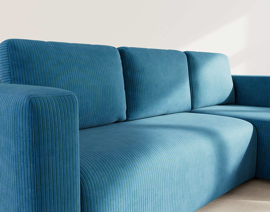 Canapé d'angle réversible 4 places convertible avec coffre en velours côtelé Canopy