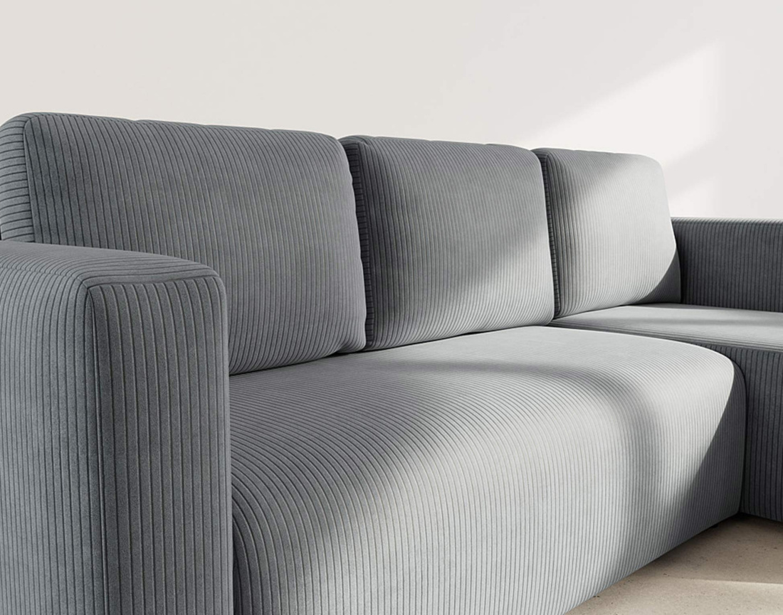 Canapé d'angle réversible 4 places convertible avec coffre en velours côtelé Canopy