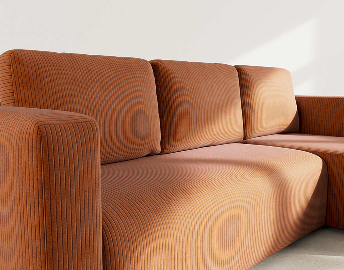 Canapé d'angle réversible 4 places convertible avec coffre en velours côtelé Canopy