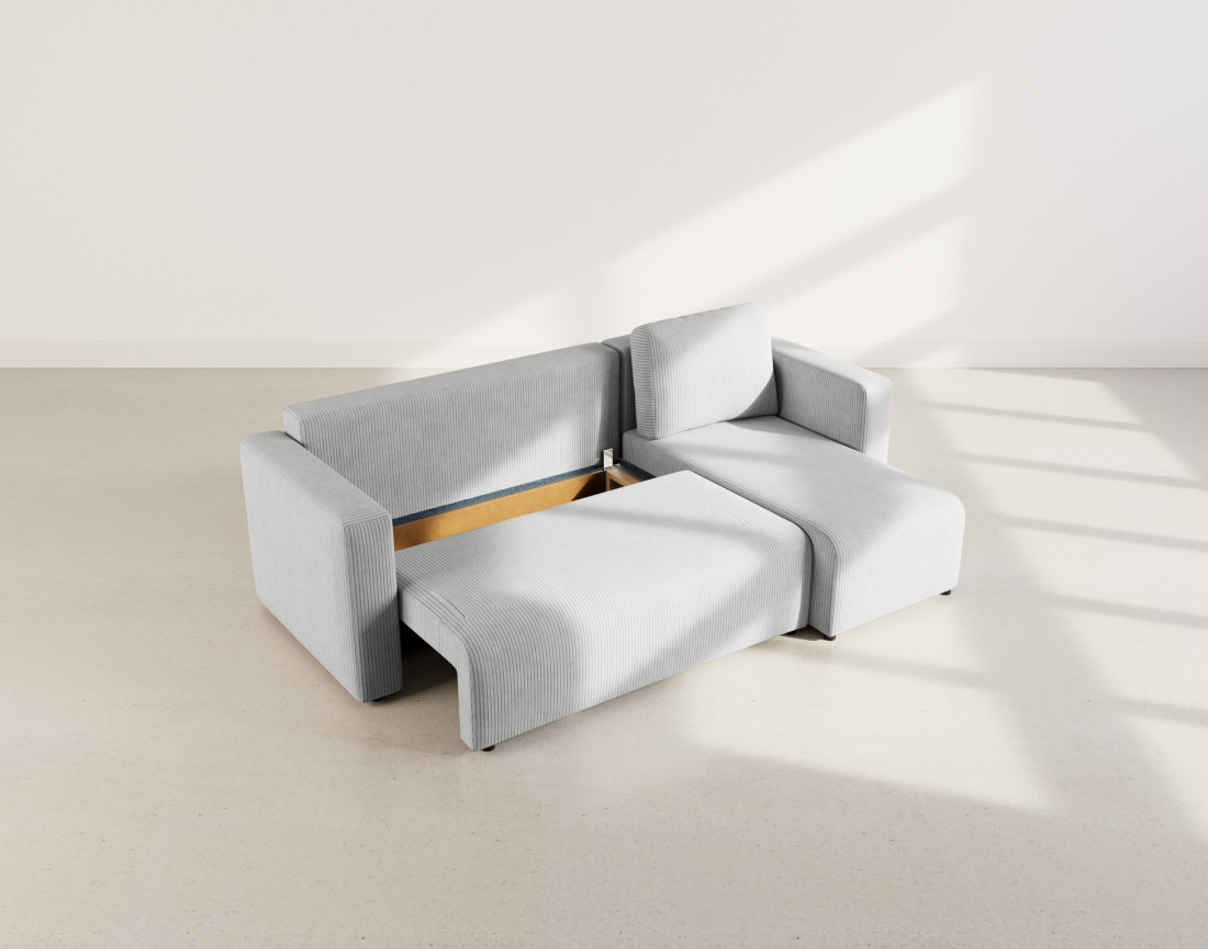 Canapé d'angle réversible 4 places convertible avec coffre en velours côtelé Canopy