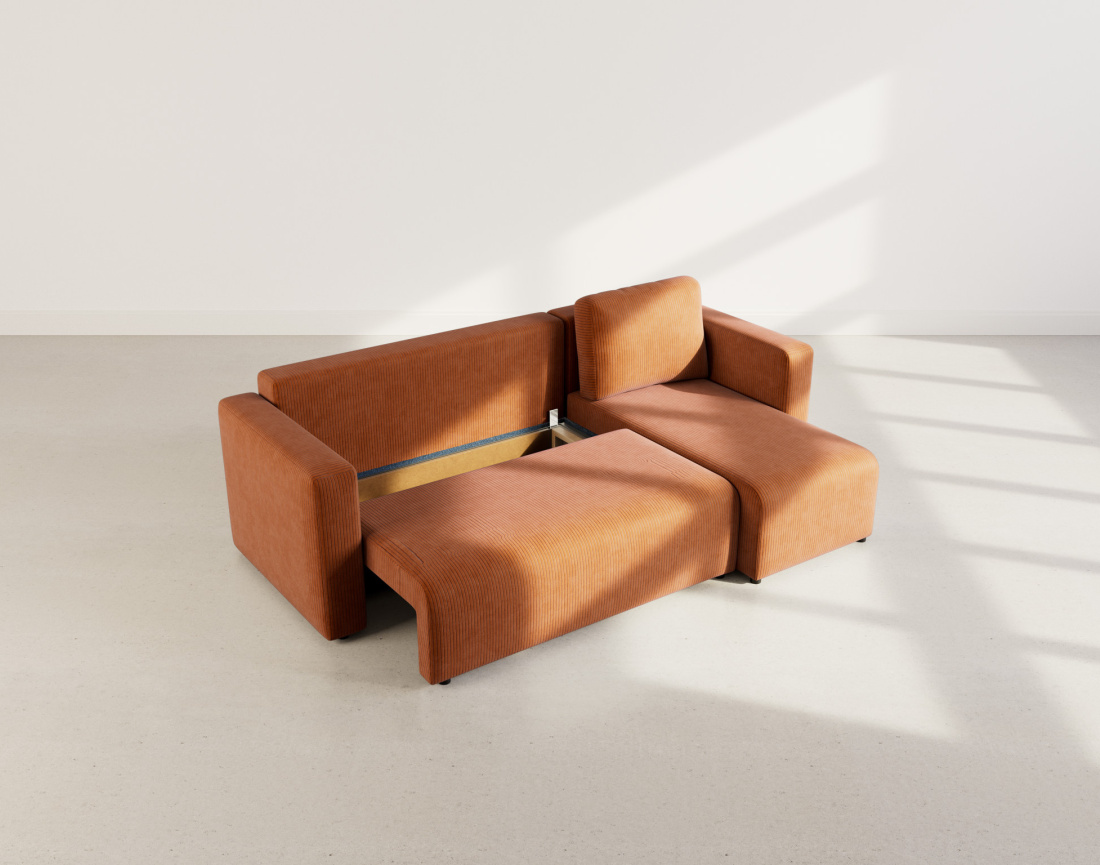 Canapé d'angle réversible 4 places convertible avec coffre en velours côtelé Canopy