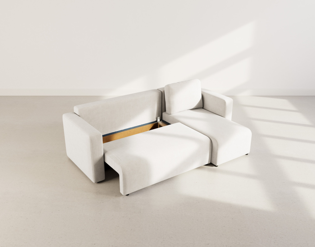 Canapé d'angle réversible 4 places convertible avec coffre en velours côtelé Canopy