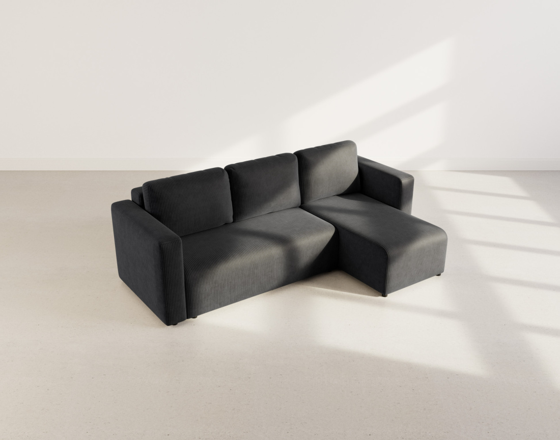 Canapé d'angle réversible 4 places convertible avec coffre en velours côtelé Canopy