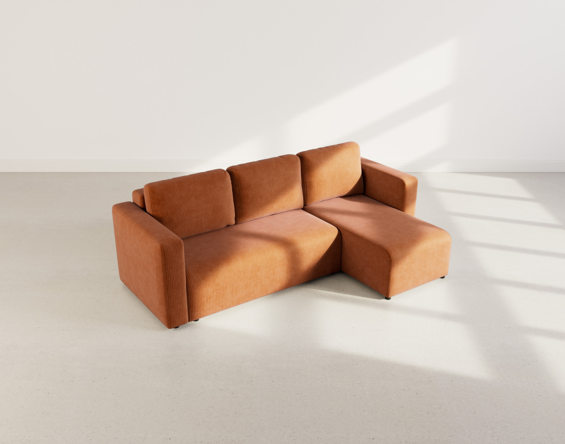 Canapé d'angle réversible 4 places convertible avec coffre en velours côtelé Canopy