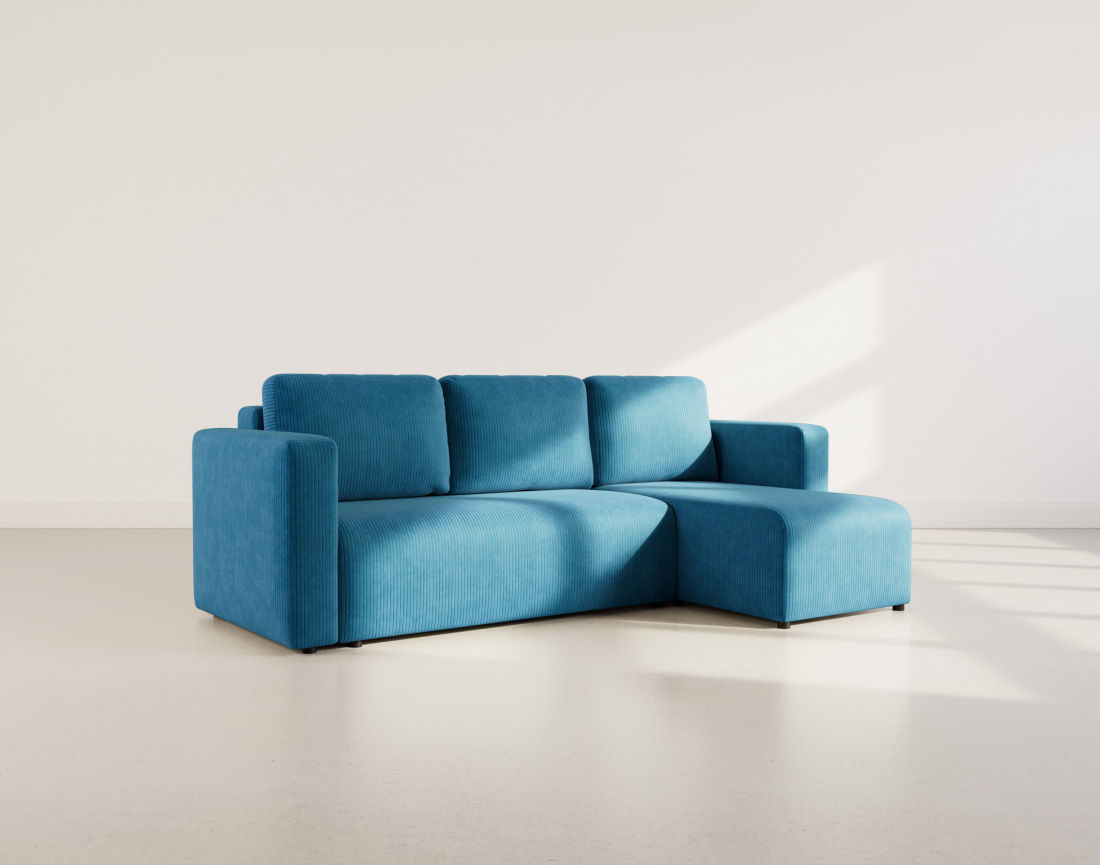 Canapé d'angle réversible 4 places convertible avec coffre en velours côtelé Canopy