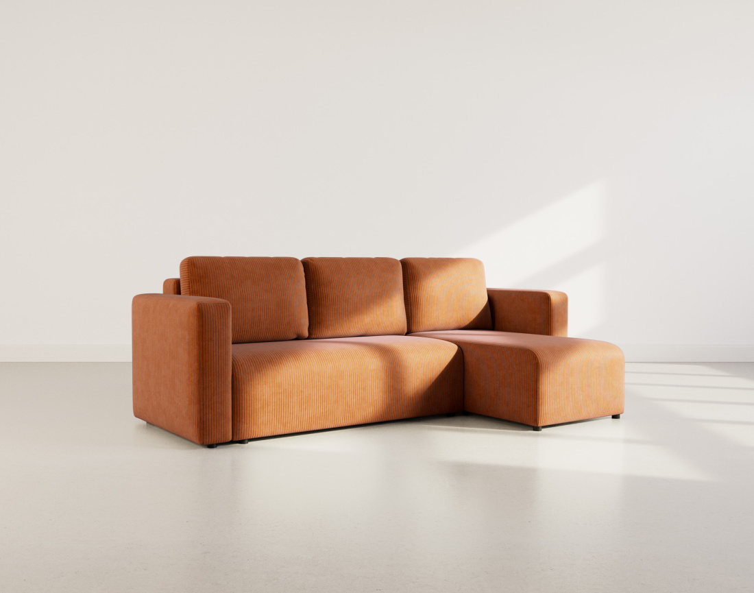 Canapé d'angle réversible 4 places convertible avec coffre en velours côtelé Canopy