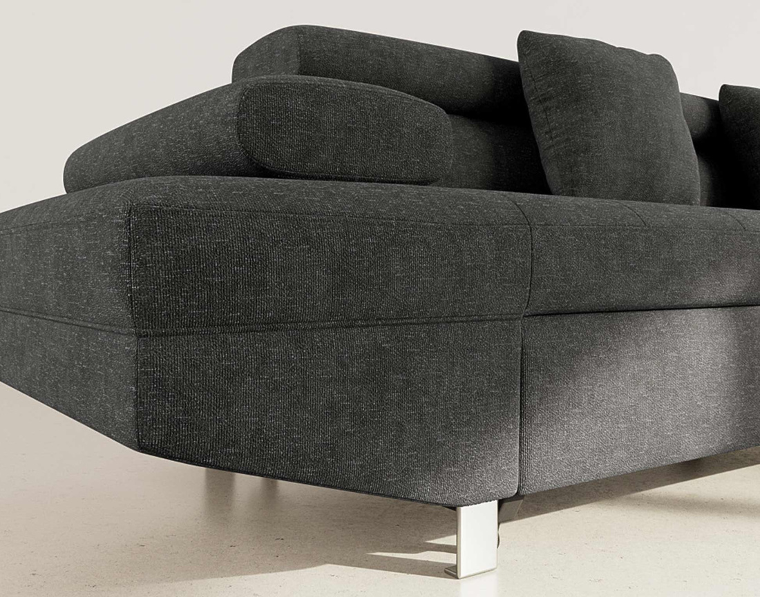 Canapé d'angle droit 5 places convertible avec coffre et têtières réglables en velours texturé Margaux