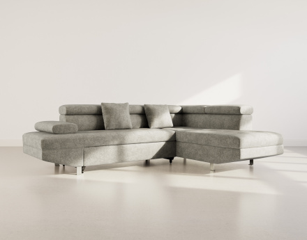 Canapé d'angle droit 5 places convertible avec coffre et têtières réglables en velours texturé Margaux