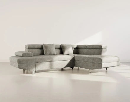 Canapé d'angle droit 5 places convertible avec coffre et têtières réglables en velours texturé Margaux