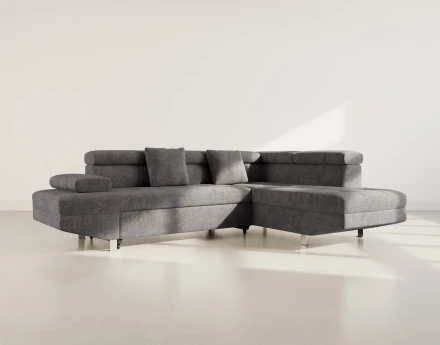 Canapé d'angle droit 5 places convertible avec coffre et têtières réglables en velours texturé Margaux