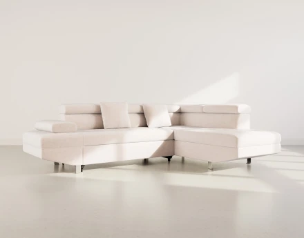 Canapé d'angle droit 5 places convertible avec coffre et têtières réglables en velours texturé Margaux