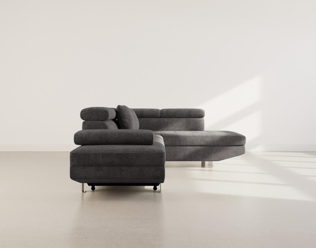 Canapé d'angle droit 5 places convertible avec coffre et têtières réglables en velours texturé Margaux