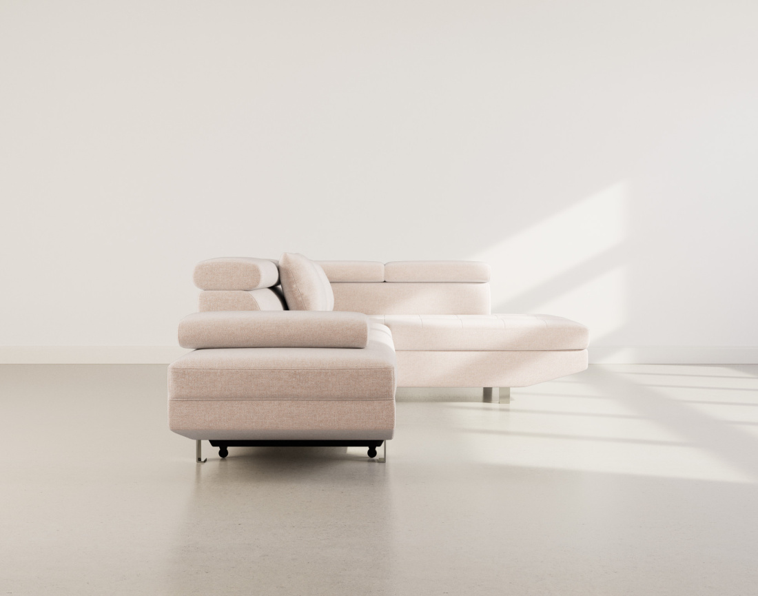 Canapé d'angle droit 5 places convertible avec coffre et têtières réglables en velours texturé Margaux