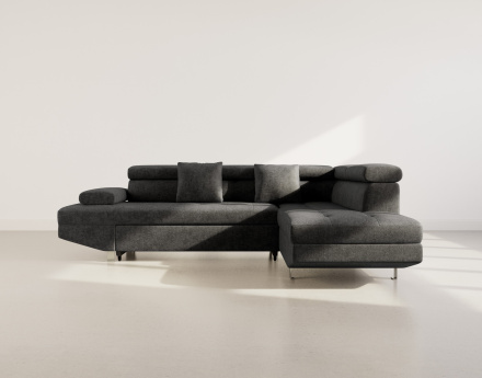 Canapé d'angle droit 5 places convertible avec coffre et têtières réglables en velours texturé Margaux